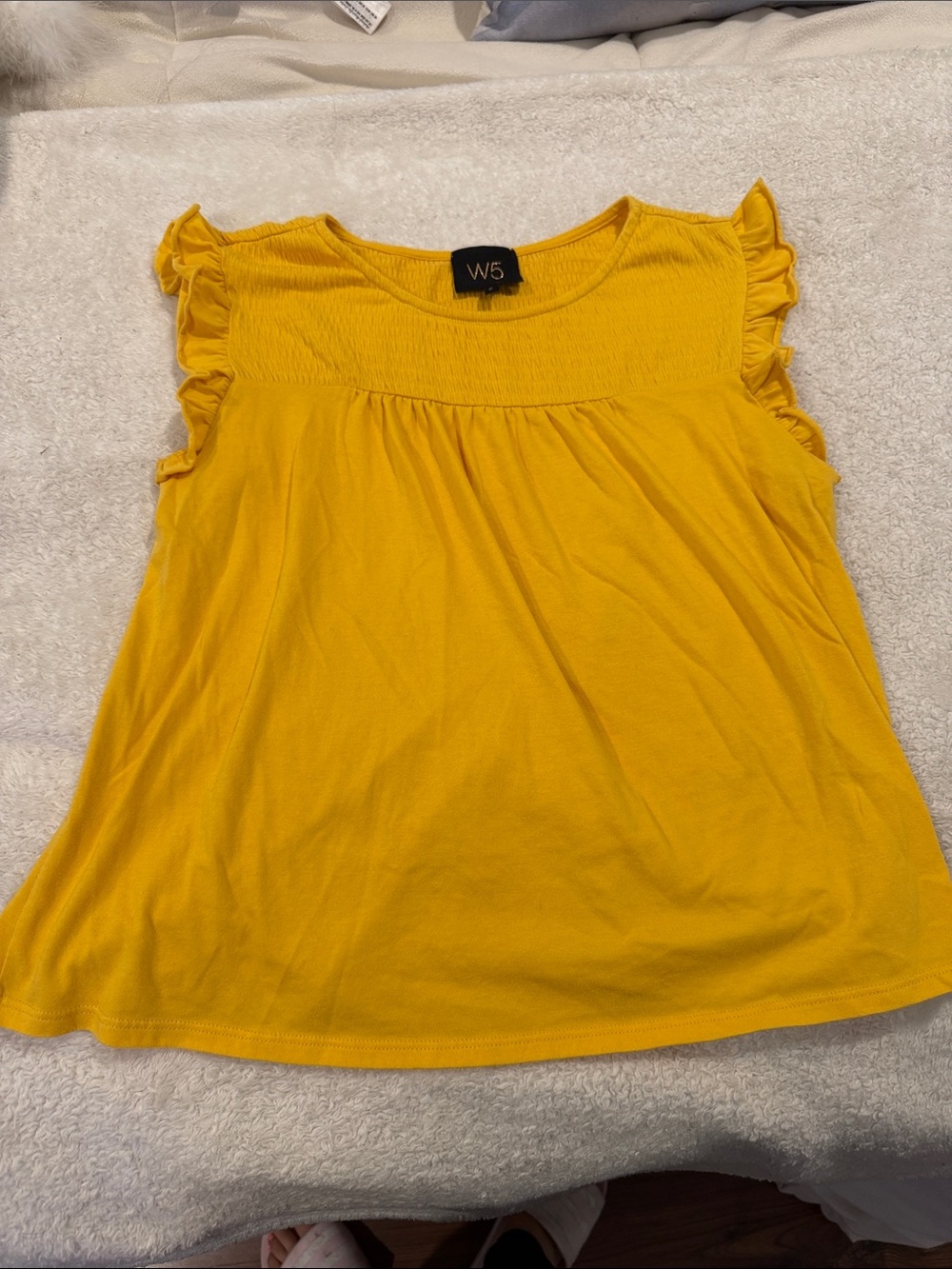 W5 Womens Yellow Ruffle Sleeve Tank Top